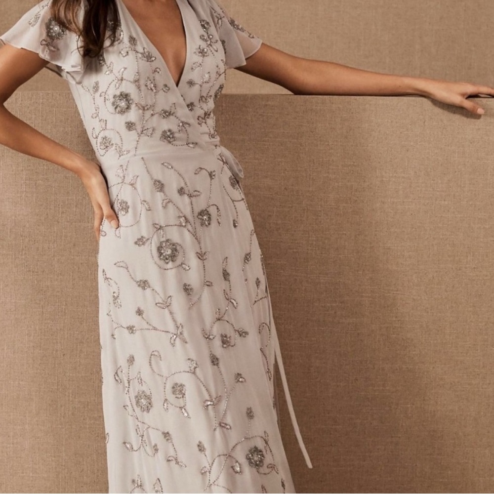 BHLDN Gray Maxi Dress with Silver Embroidery - Picture 7 of 10